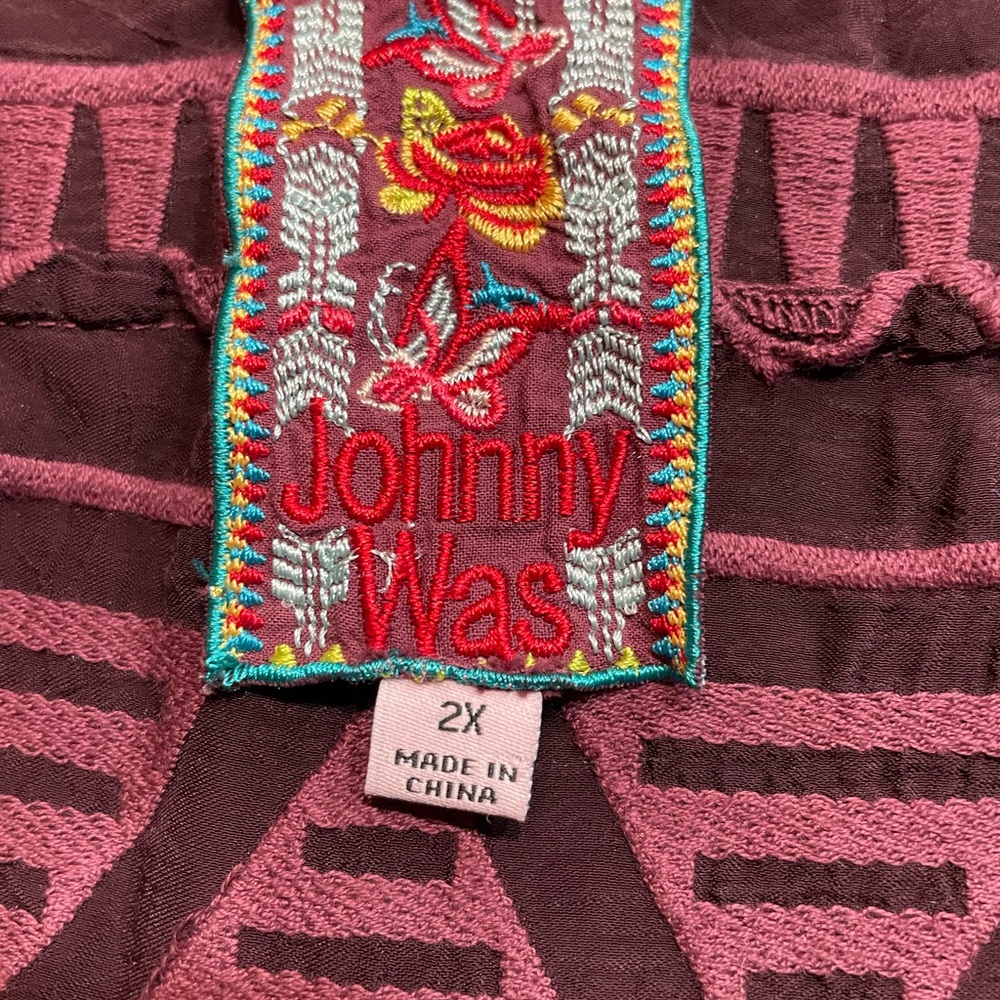 Johnny Was Burgundy and Deep Red Geometric Knit Dress - Picture 4 of 6